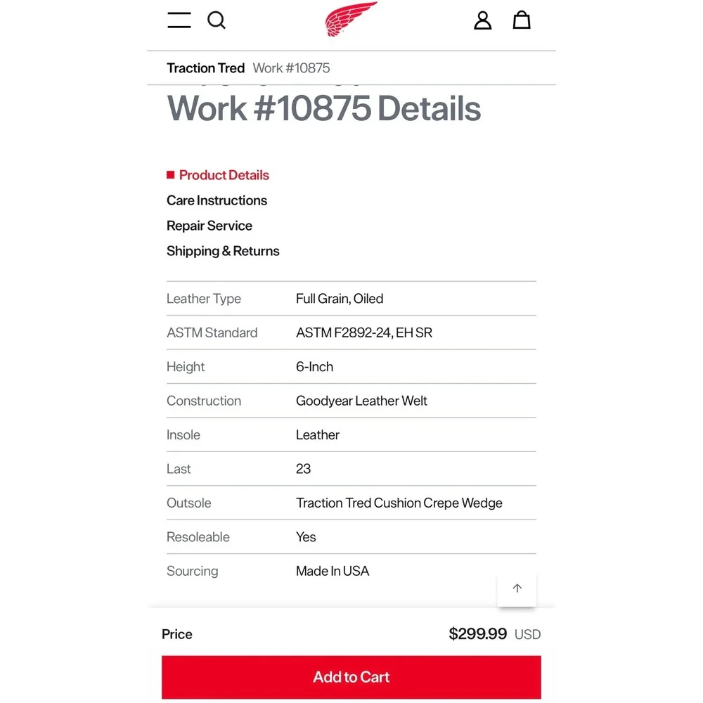 Red Wing 10875 Traction Tred 6-Inch Leather Work Boots Brown Mens